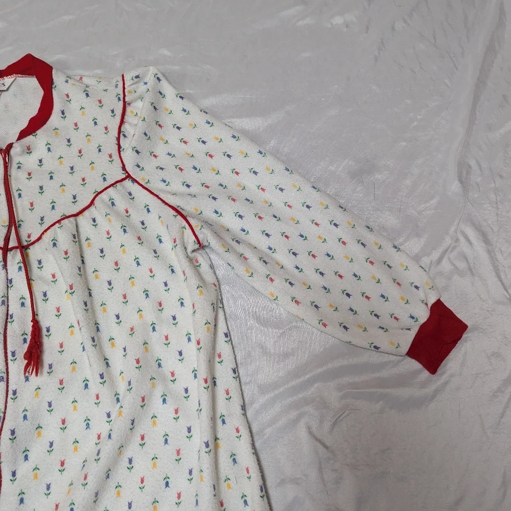 Fleece Vintage Long Sleeve Flower Floor Length Nightgown Cozy Warm Grannycore